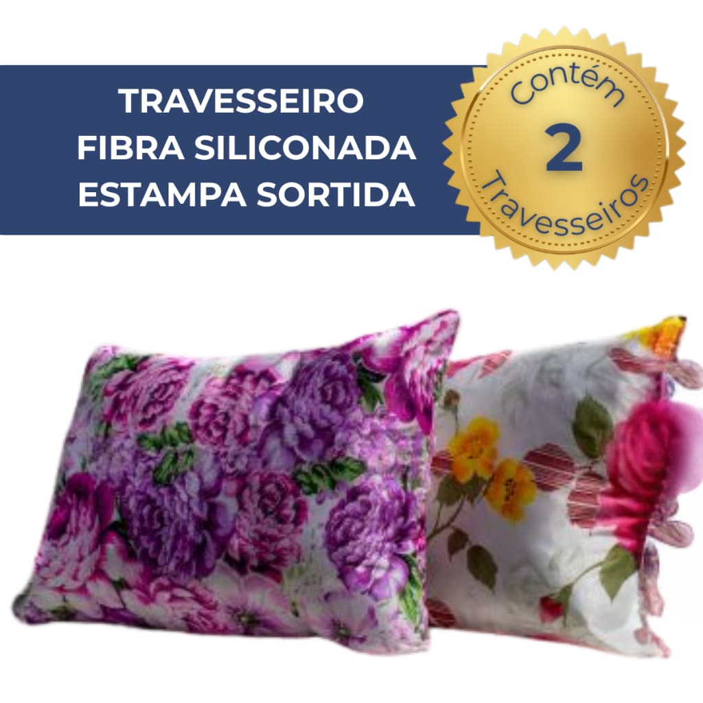Kit 2 Travesseiro Estampado Microfibra 45x65 enchimento de Fibra Siliconada Lavável Antialérgico