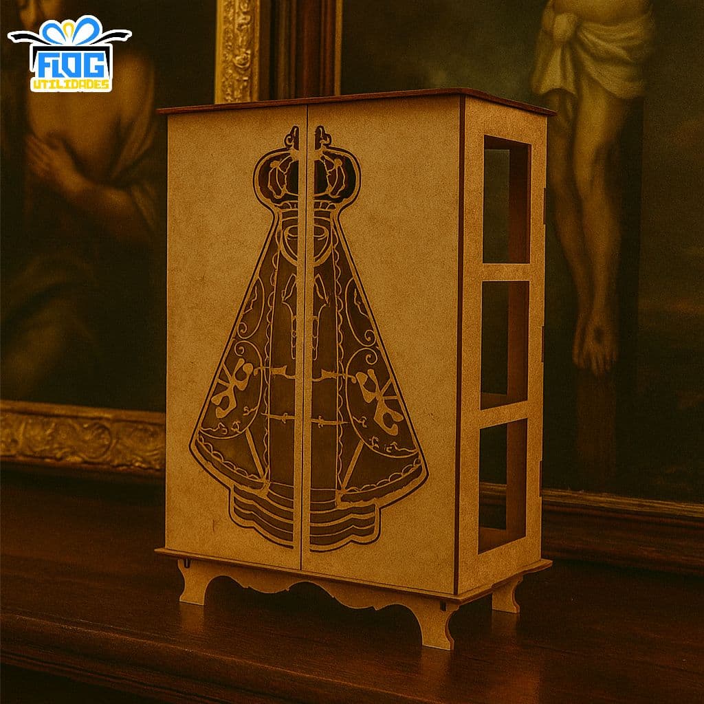 Capelinha Oratorio 31cm Nossa Senhora Aparecida Espirito Santo MDF Com Portas Que Abrem / Decoração Religiosa - Religião