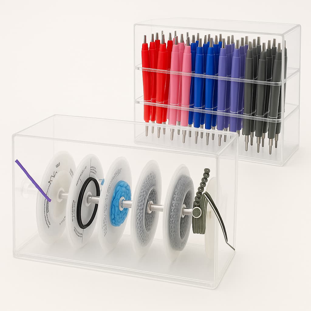 Kit Porta Bengalinhas Ortodônticas Suporte para Elástico de Corrente Organizador ambos com tampa