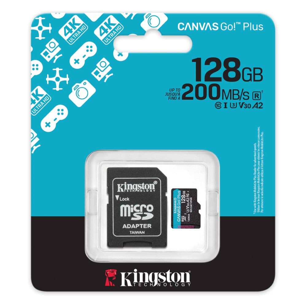 Cartão de Memória MicroSD Kingston Canvas Go! Plus 128GB 200mb/s