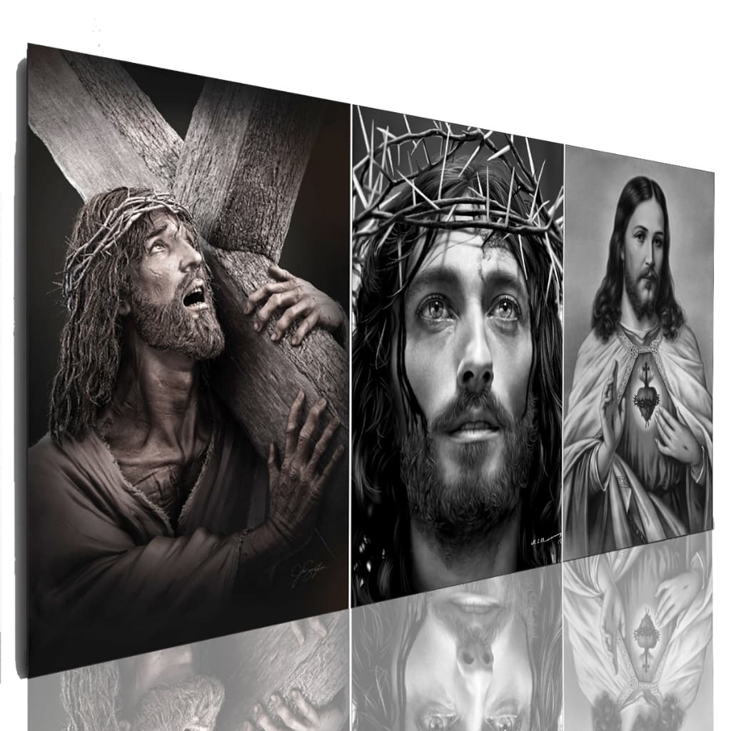 Quadro Decorativo Mosaico Jesus Preto e Branco Sala Grande