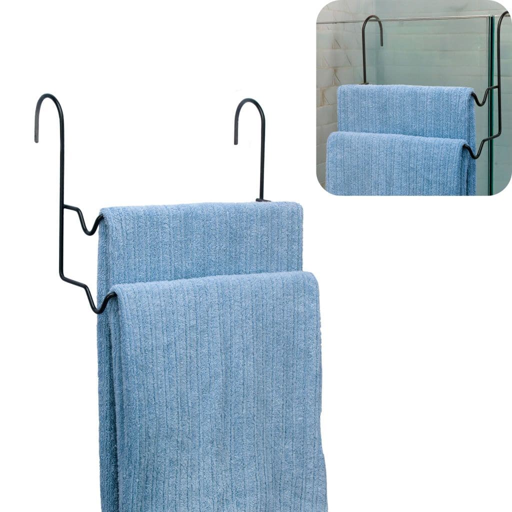 Suporte Duplo Porta Toalha Banho Box Banheiro Preto Arthi 2417