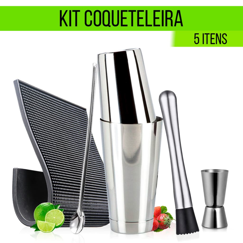 Kit Coqueteleira Boston Inox Profissional Barmat Completo Barman Drinks e Caipirinha Bares Praia