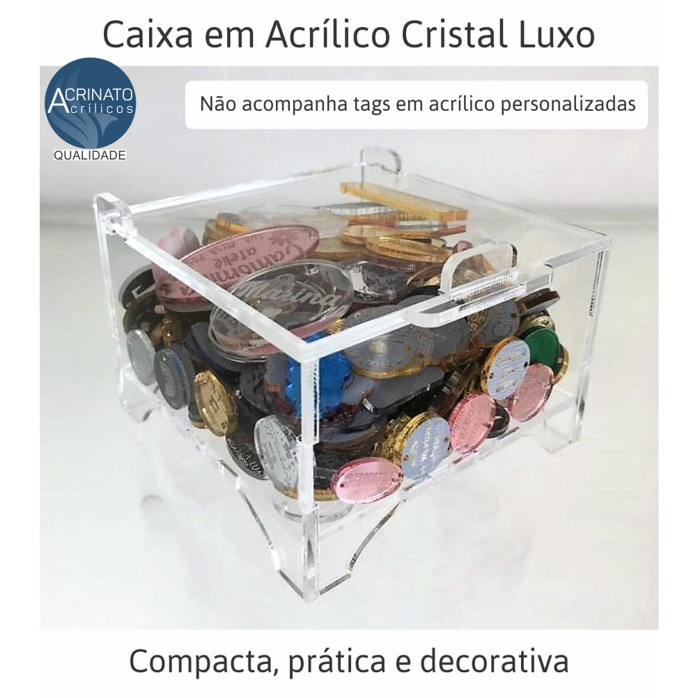 Caixa Personalizada de Acrílico Cristal 8x8x5cm ou 9x9x6,5cm