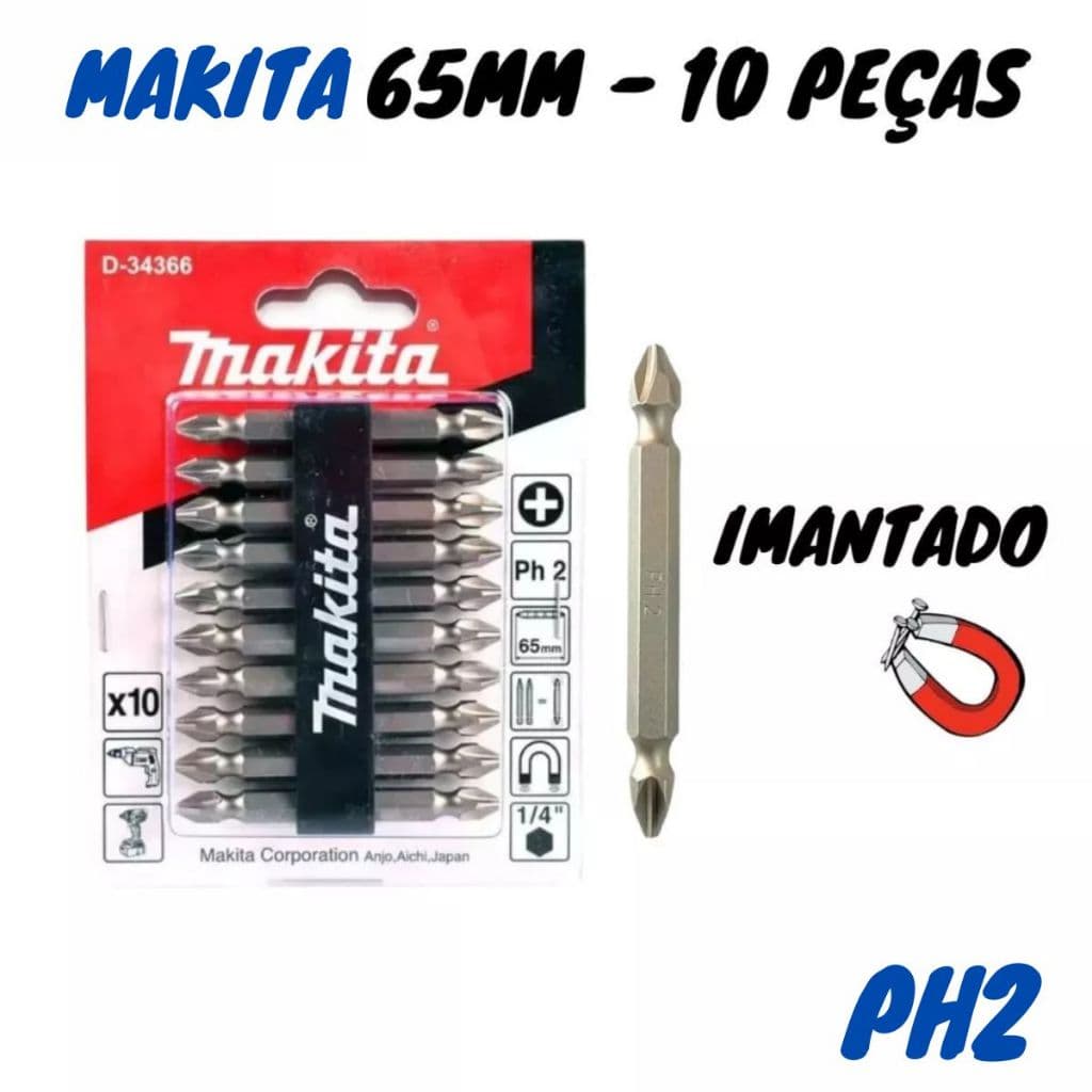 Bits Ph2 Philips (10 Peças) Magnético (D-34366) - Makita
