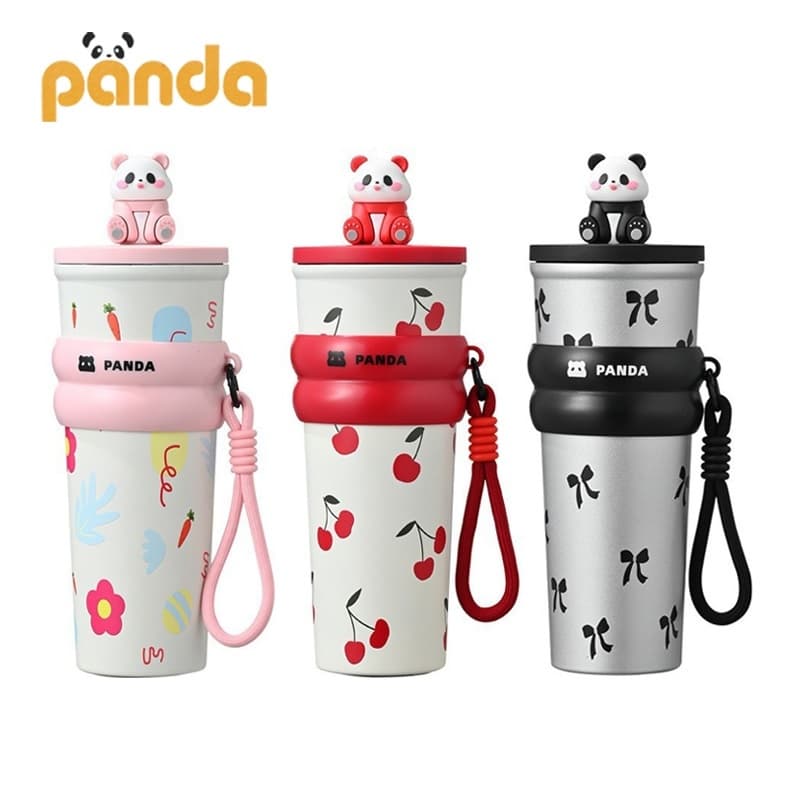 Copo Térmico Panda 700ml 🐼🎨🥤 com Canudo e Alça – Diversas Cores para Escolher e Amar!