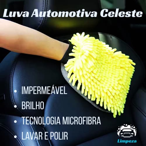 Luva Automotiva Microfibra Celeste Para Lavar Carros Impermeável Polimento Vidros Estofados