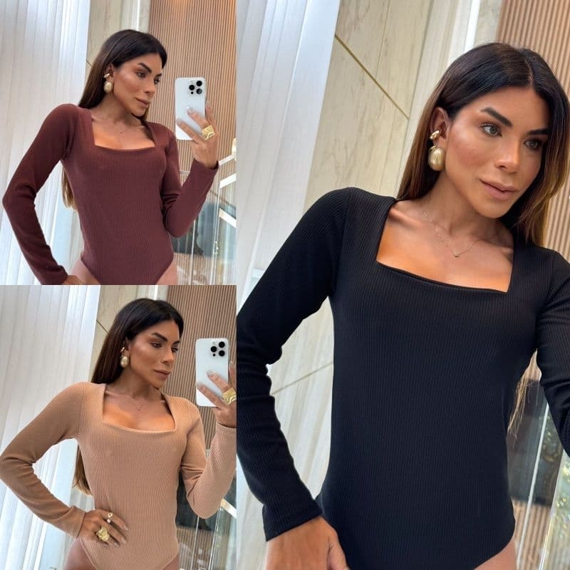 body feminino manga longa no tecido anaruga
