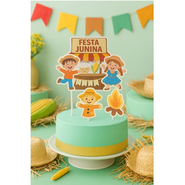 Topo de Bolo Festa Junina Arraiá Personalizado Topper Enfeite Decoração Temática