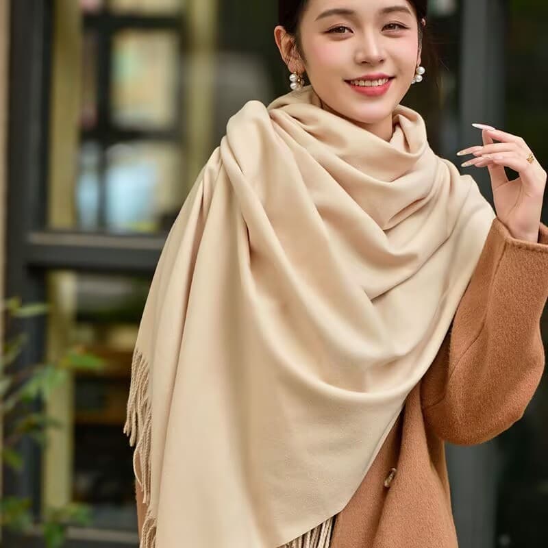 Cachecol Xale Inverno Tecido Macio com Franjas,Acessório Feminino para Frio Intenso