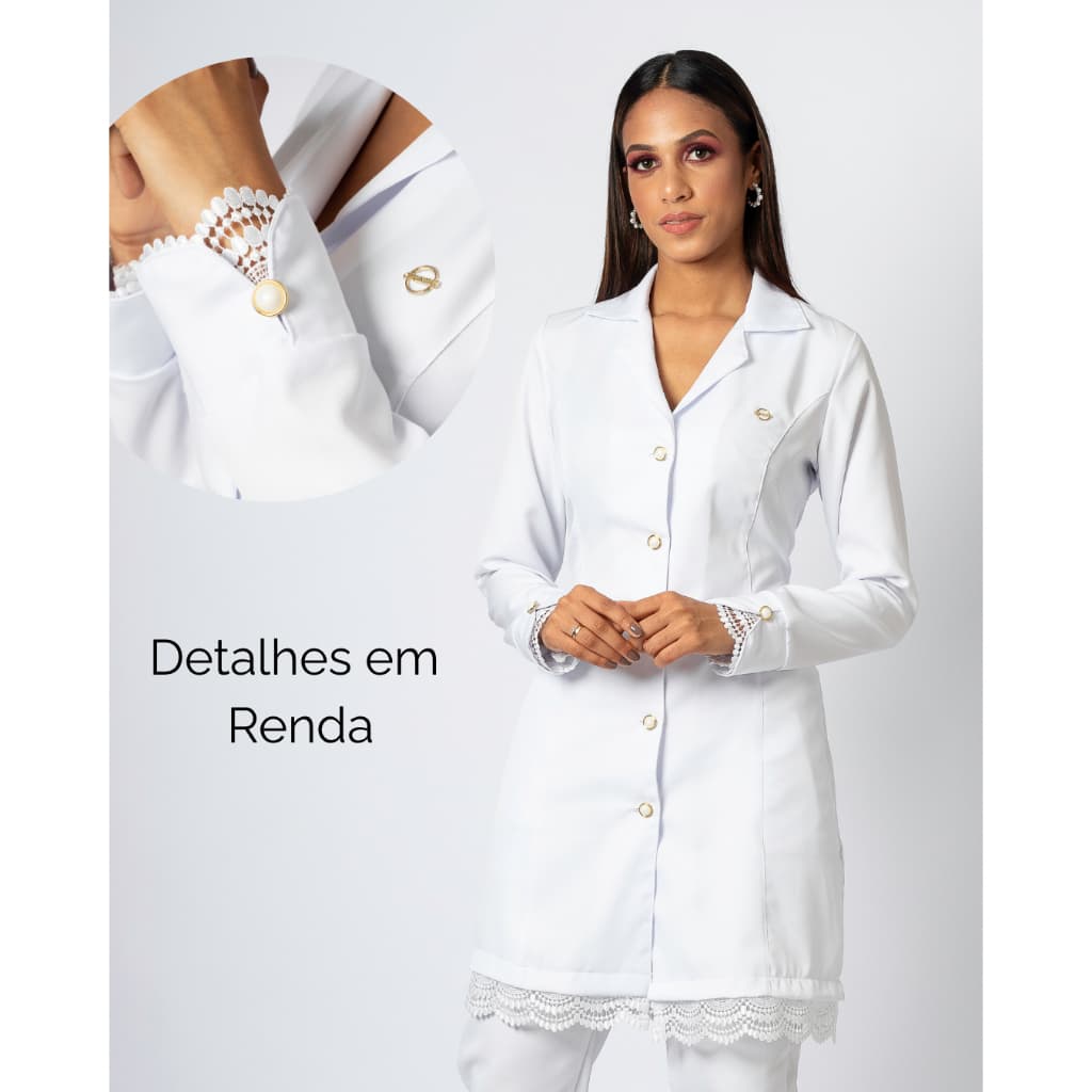 Jaleco com Renda - Para Profissionais da Saúde e Estética - Tecido Premium