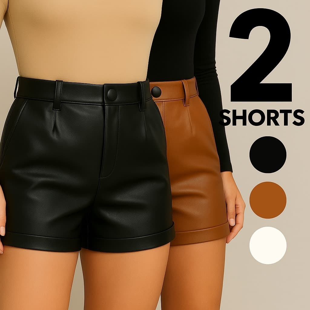 Kit 2 Shorts Couro Fake Feminino – Alta qualidade e Tecido Premium