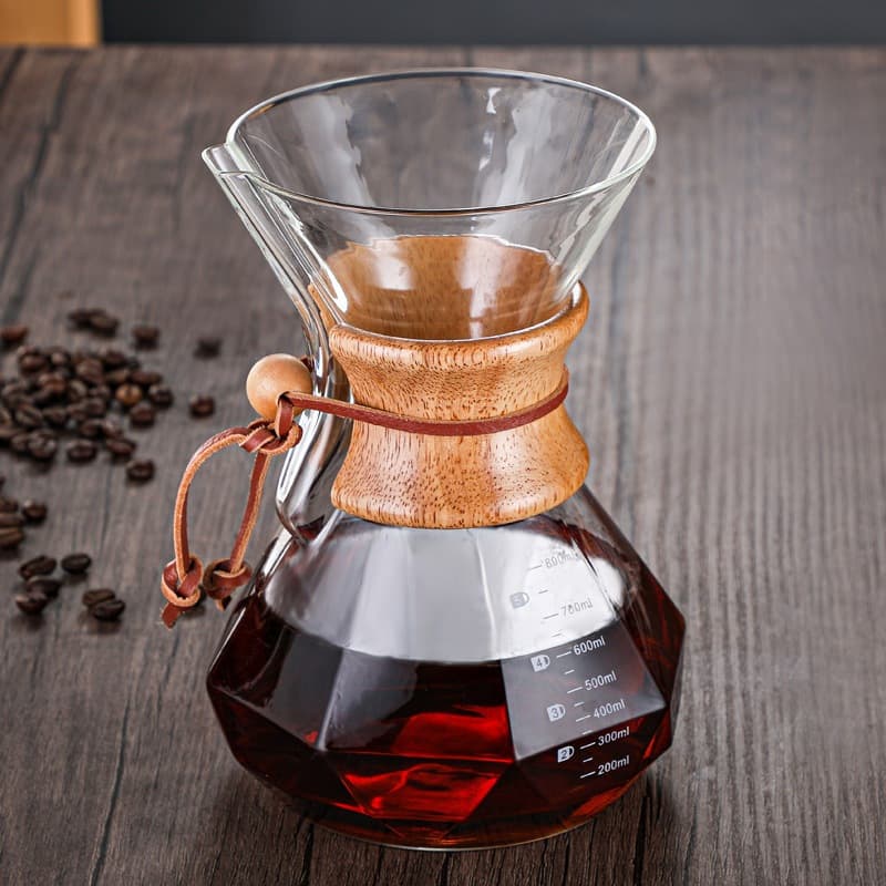 Passador De Café Vidro E Coador Inox 400ml Alça Madeira
