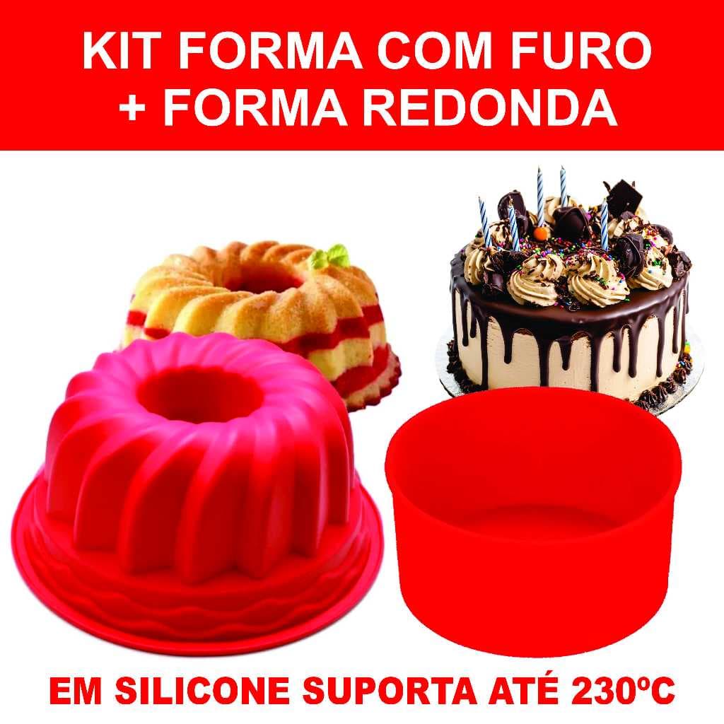 Kit Formas Bolo Pudim Silicone Air Fryer Freezer Forno Assadeira