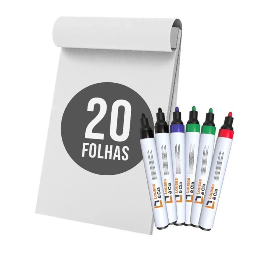Bloco Para Flip Chart 20 Folhas Destacáveis Serrilhadas Papel Alta Qualidade + 6 Canetas