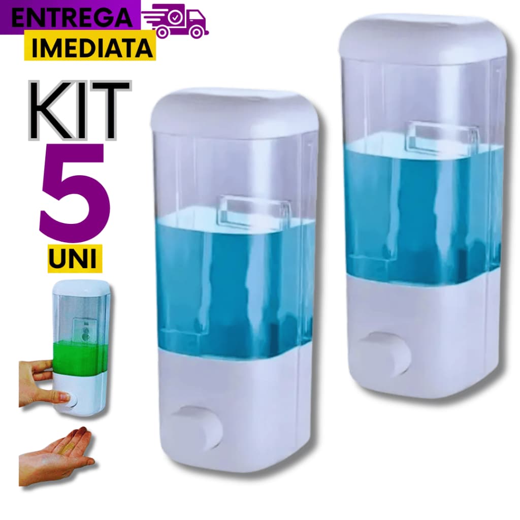 Conjunto Combo 05 Peças Dispenser Sabonete Líquido Sabão Álcool Gel Detergente