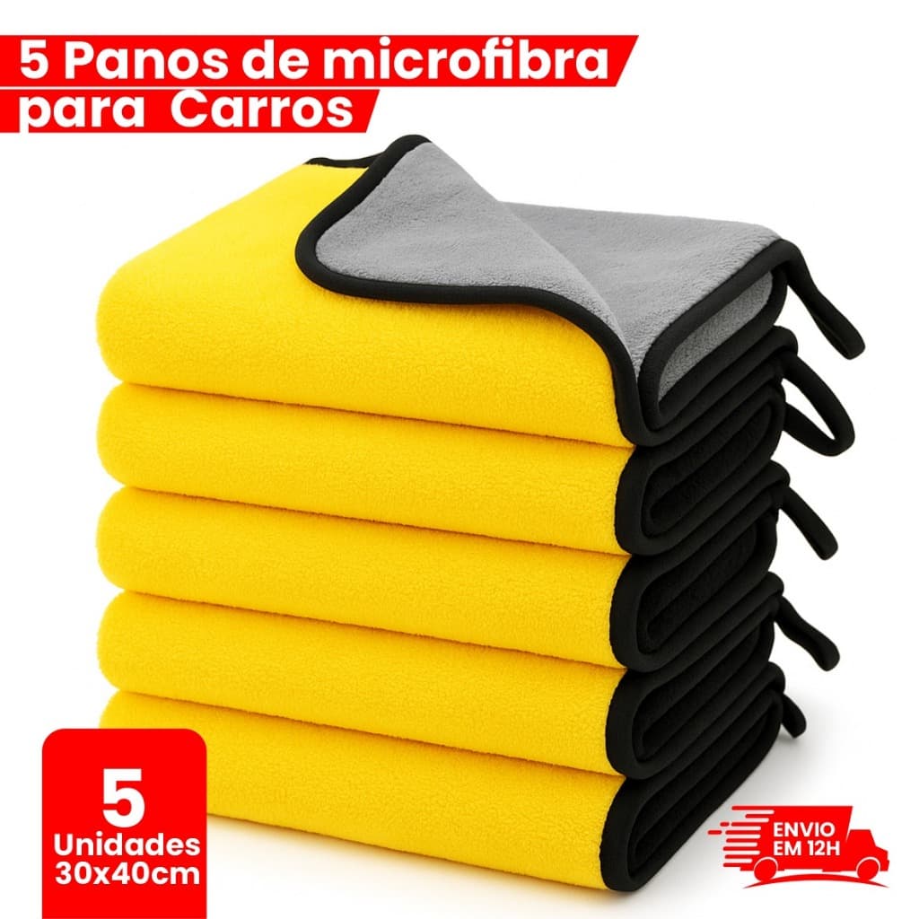 Kit Limpa Carro Casa Flanela 05 Panos Dupla face Lustrar Macio Fácil de Limpar