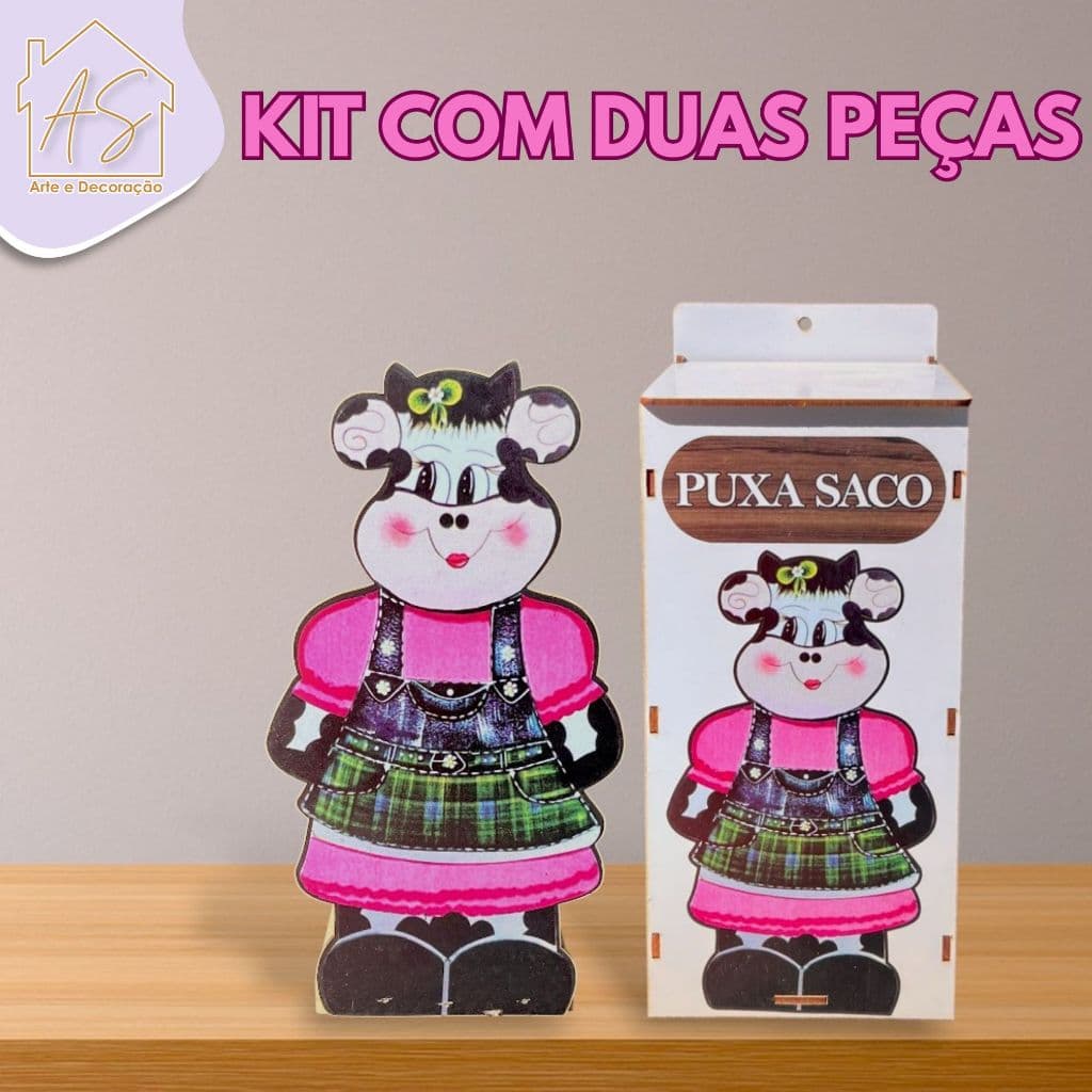 Kit Vaquinha MDF Porta Guardanapo + Puxa Saco Adesivado – Decoração Cozinha Criativa