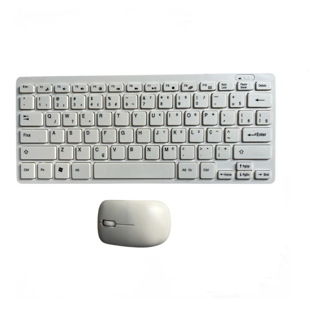 Kit Mini Mouse Teclado Sem Fio Wireless Tablet Notebook Abnt 2 Cor Branco