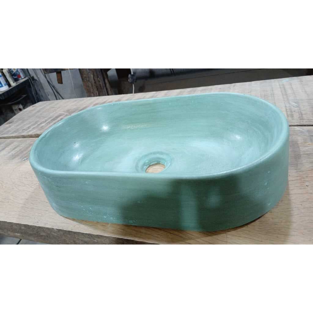 Cuba de concreto verde quartizo  artesanal sustentavel  para banheiro e lavabo e areas externas