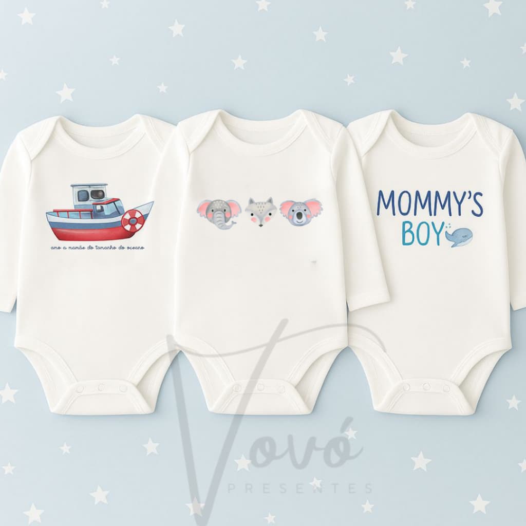 Body Infantil para Bebê Manga Longa Estampado Algodão Menino