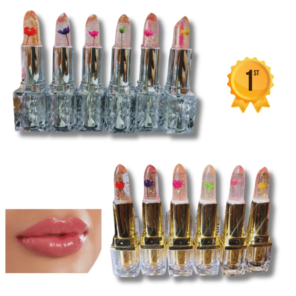 Kit com 6 Batom Mágico Flor Encapsulada Dourado - Lua e Neve