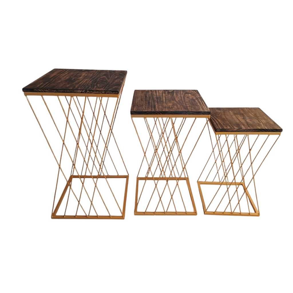 Trio de mesa treliça kit 3 peças para festas tampo madeira rústica