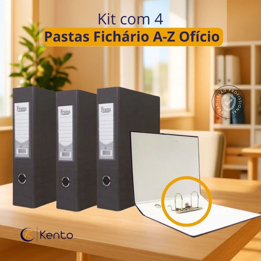 Pasta Fichário AZ Registradora Ofício Lombo Largo Grafite Kit 4un para Escritórios Arquivos