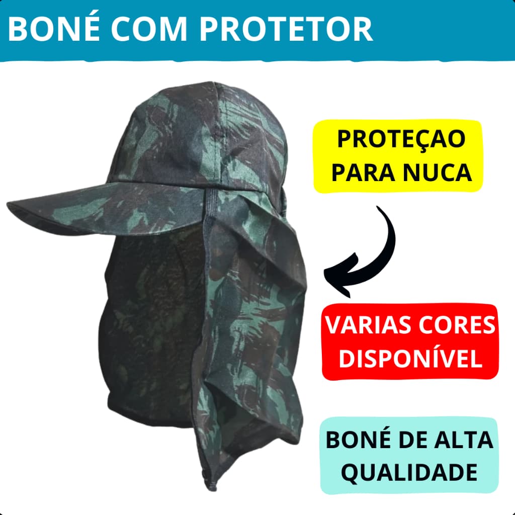Boné com Protetor Nuca Pescoço Aba Contra Sol Pesca Escolha a Cor