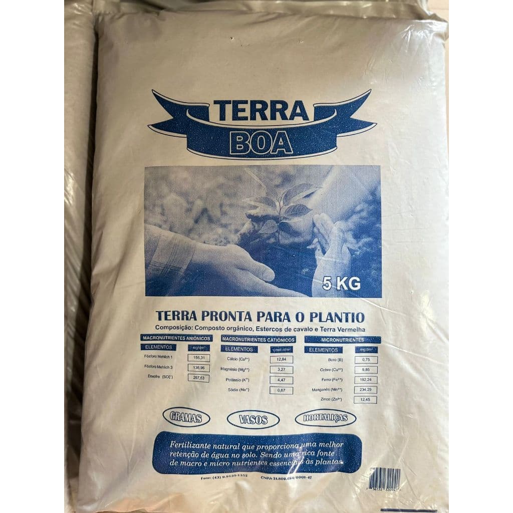 Terra vegetal Adubada Terra Boa Com 10kg, 5kg e 1,5kg Terra vegetal, estercada e pronta para uso