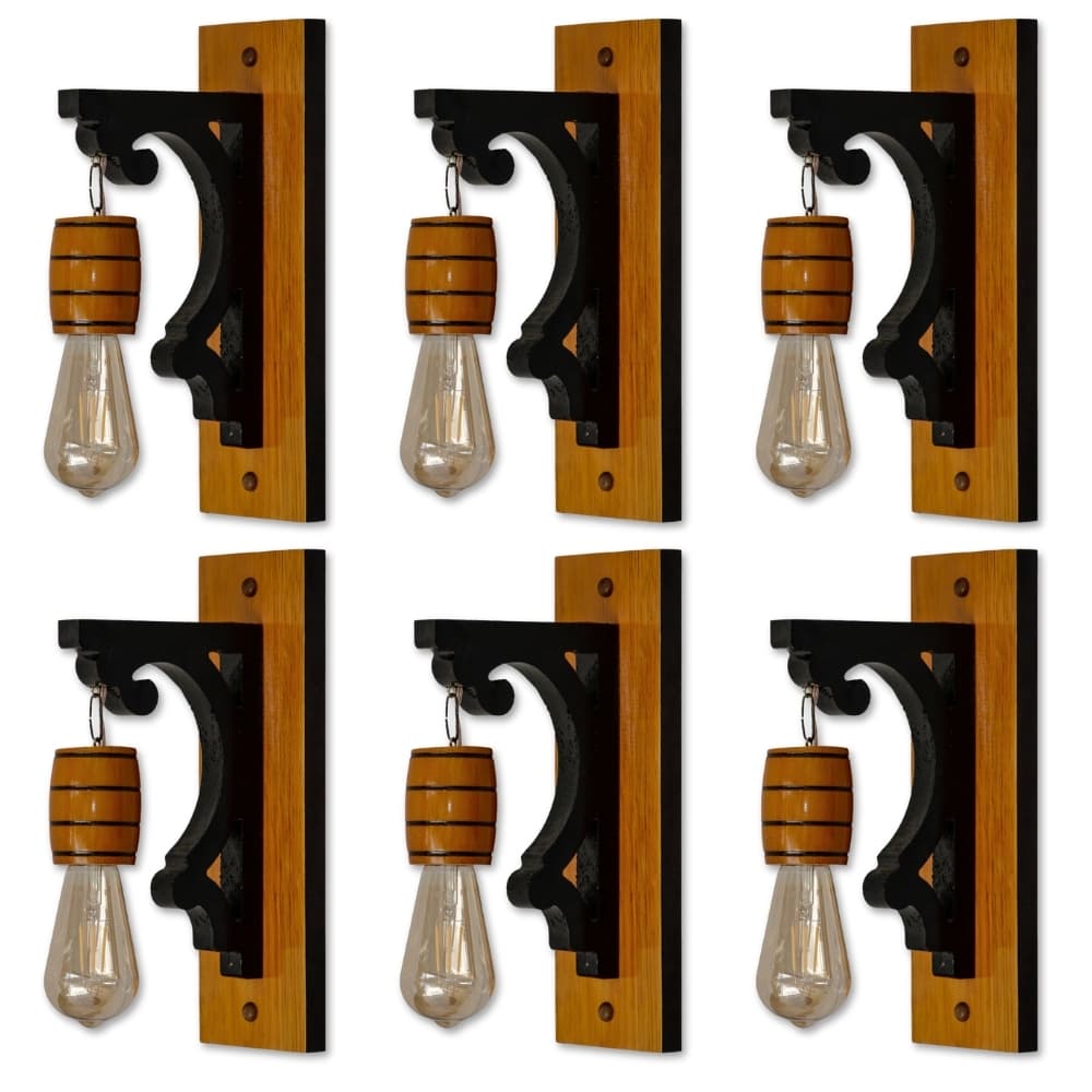 Kit 6 Luminária de Parede Arandela Retrô Vintage Colonial Rústica de Madeira Maciça - Cerejeira