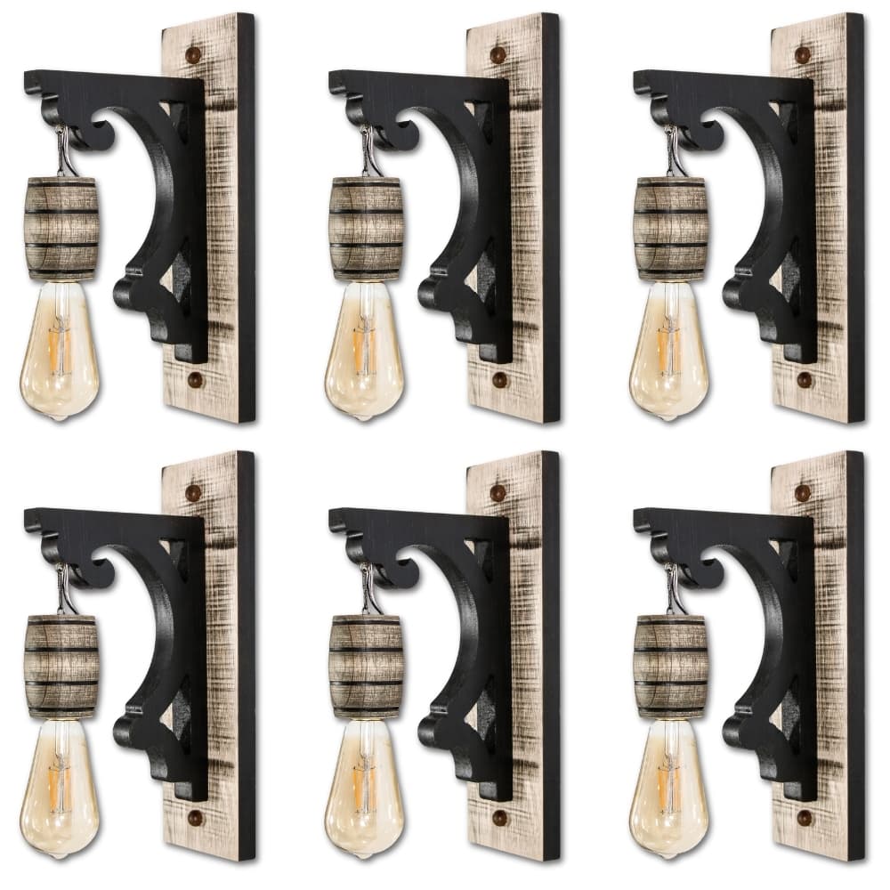 Kit 6 Luminária de Parede Arandela Retrô Vintage Colonial Rústica de Madeira Maciça - Rústico