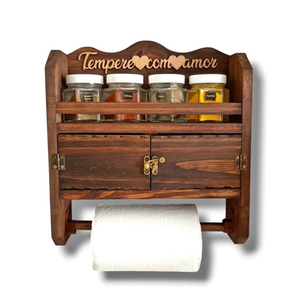 Armarinho de Parede Porta Tempero e Papel Toalha Condimentos