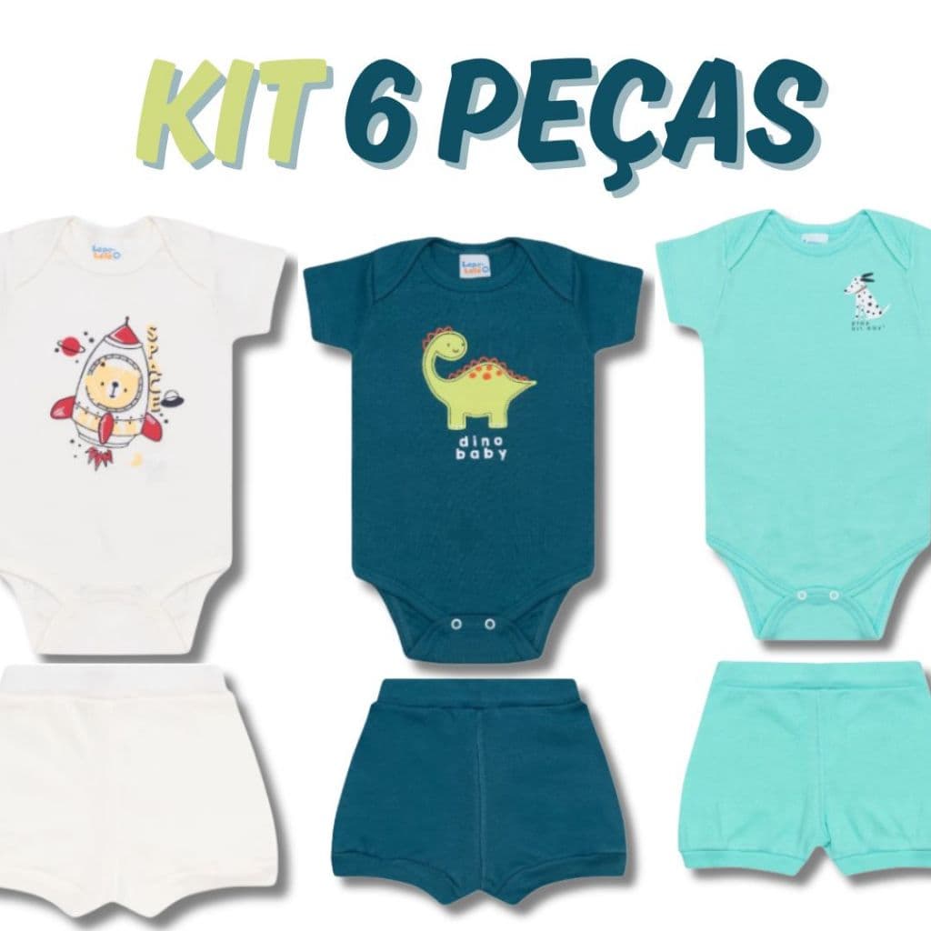 Kit Body Bebê 6 Peças Conjunto de Bebê Menino