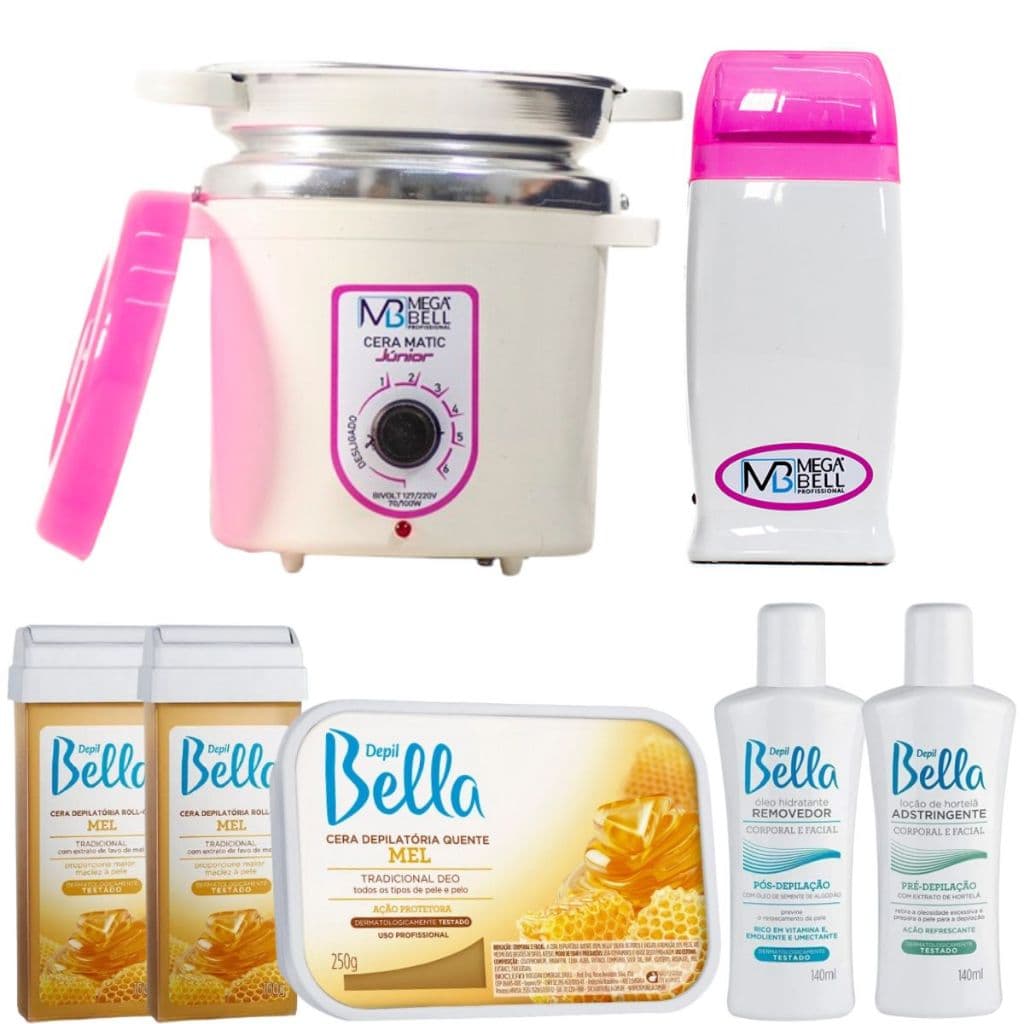 Kit Termocera 400g Branca com Rosa + Roll-on + Ceras + Loções