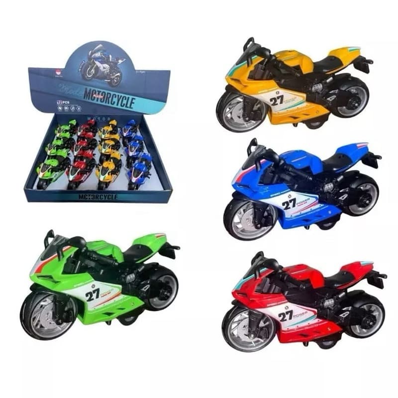 Moto Metal Coleção Acende Farol Com Som Fricção Miniatura varias cores