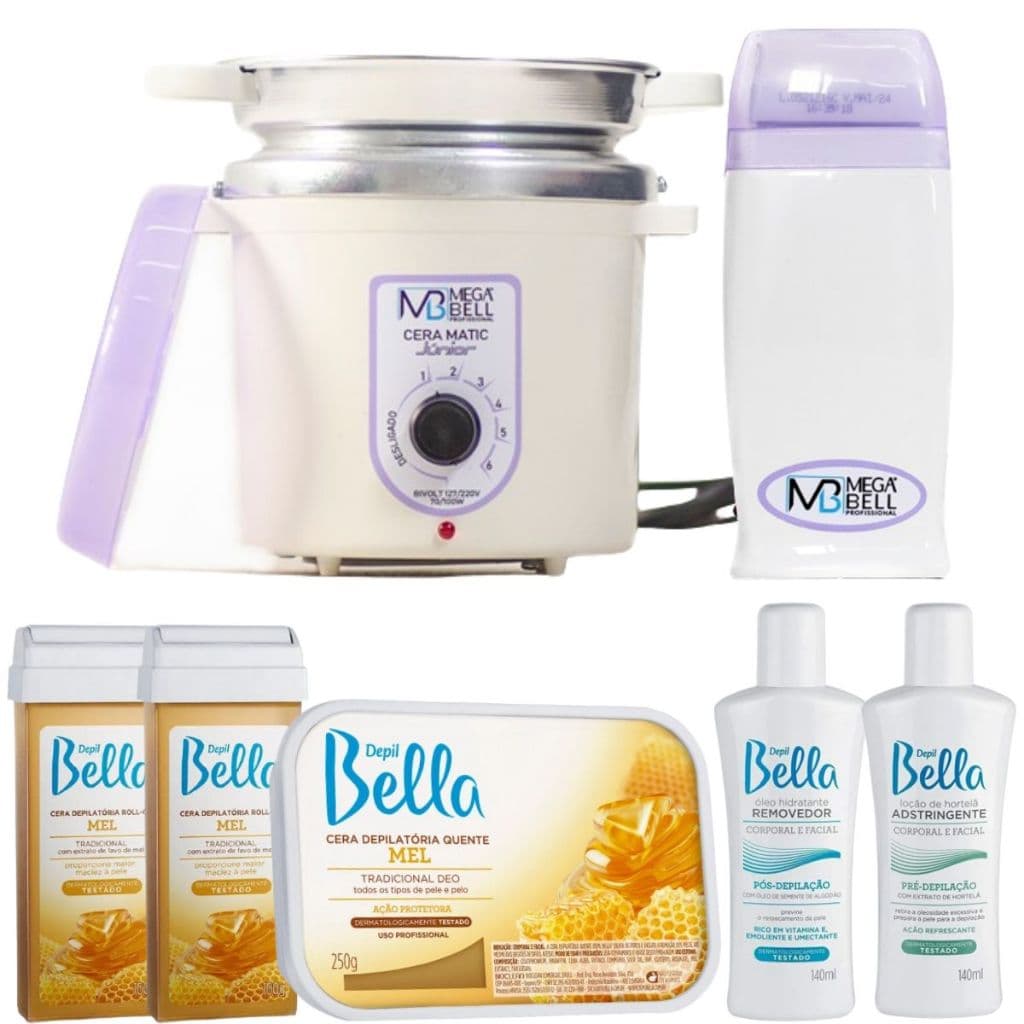 Kit Termocera 400g Branca com Lilás + Roll-on + Ceras + Loções