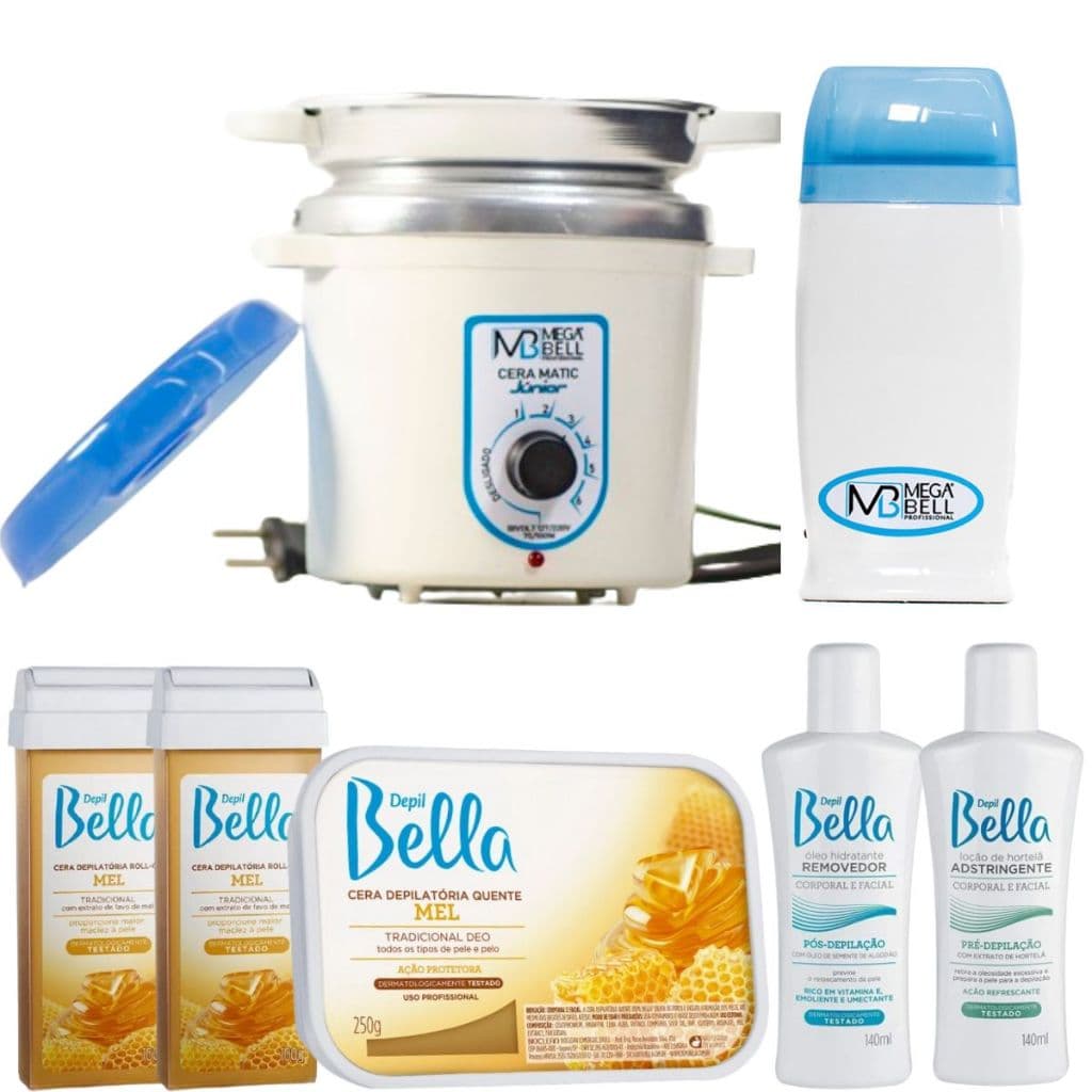 Kit Termocera 400g Branca com Azul + Roll-on + Ceras + Loções