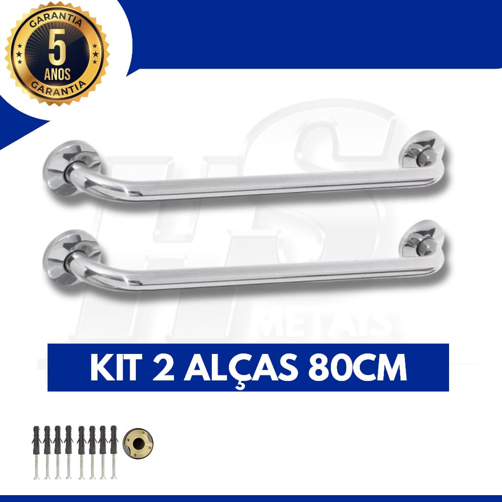 Kit 2 alças de segurança para banheiro 80 cm  corrimão, areas externas corredores