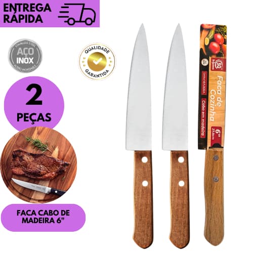 Kits 2 ou 1 Faca Inox 6 Polegadas Cabo de Madeira Faca de Cozinha Corte Preciso Profissional uso Diá