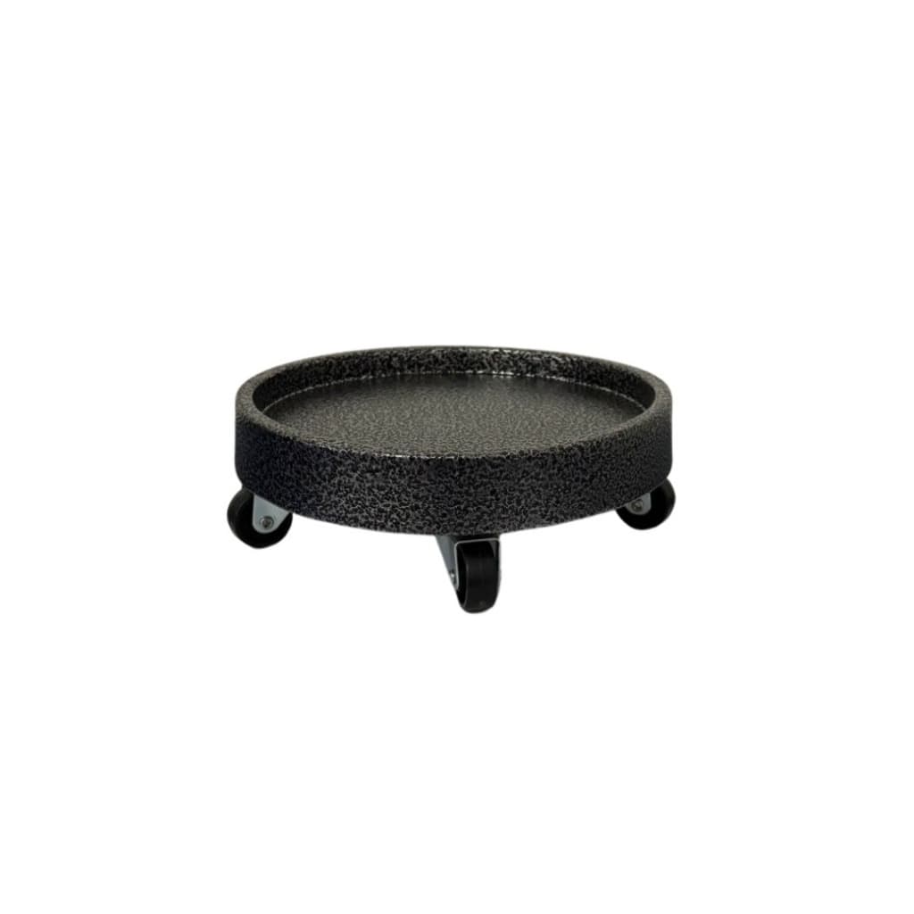 Kit 1 Suporte + 1 Vaso De Planta Preto Fosco Rodinhas Em PP