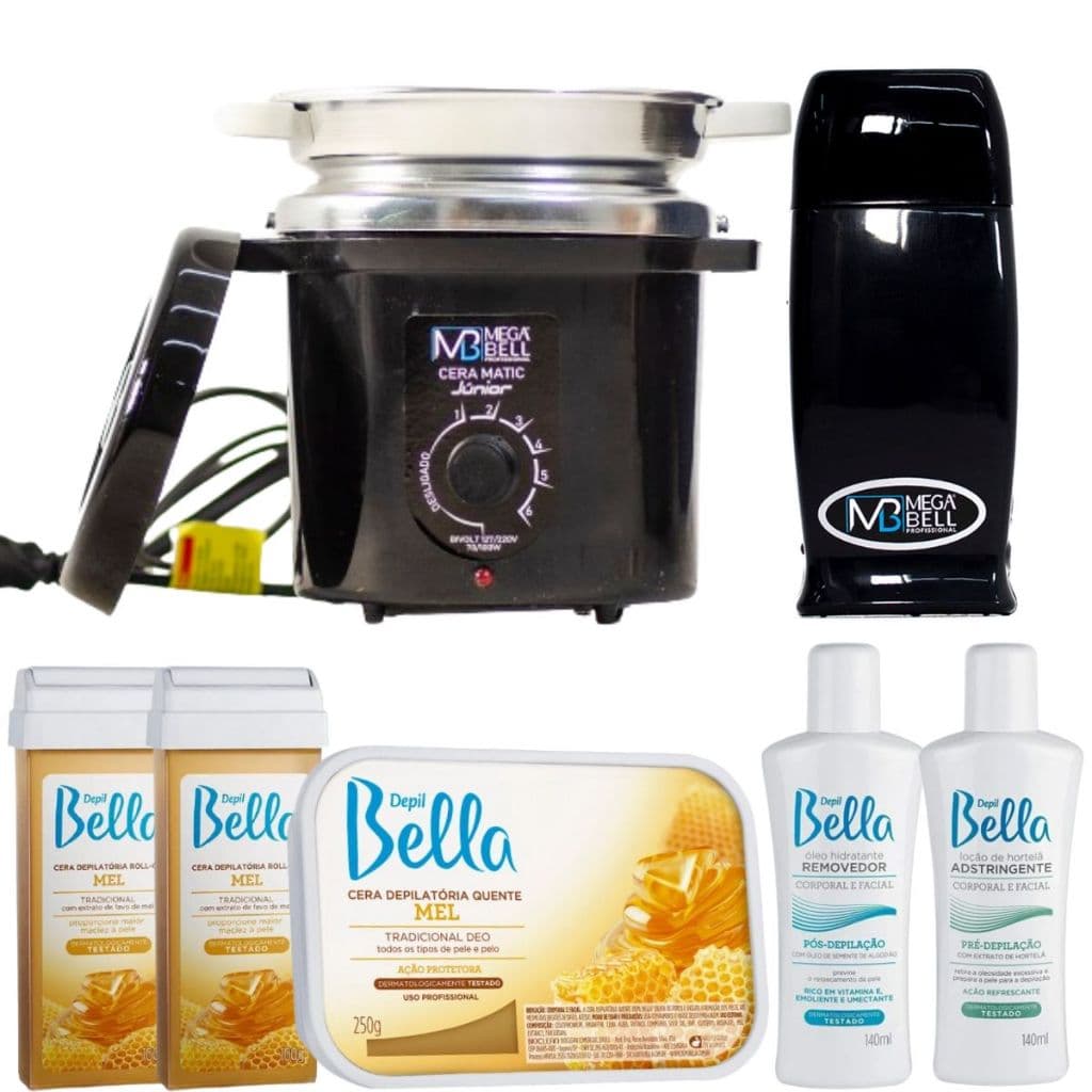 Kit Termocera 400g Preta + Roll-on + Ceras + Loções
