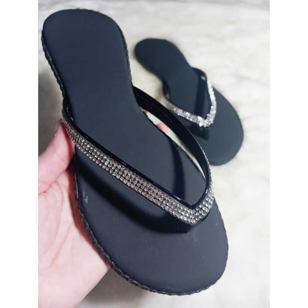 Rasteirinha Chinelo de dedo, com strass, confortável, solado PVC antiderrapante, com brilho - Vou ali - Do 34 ao 40