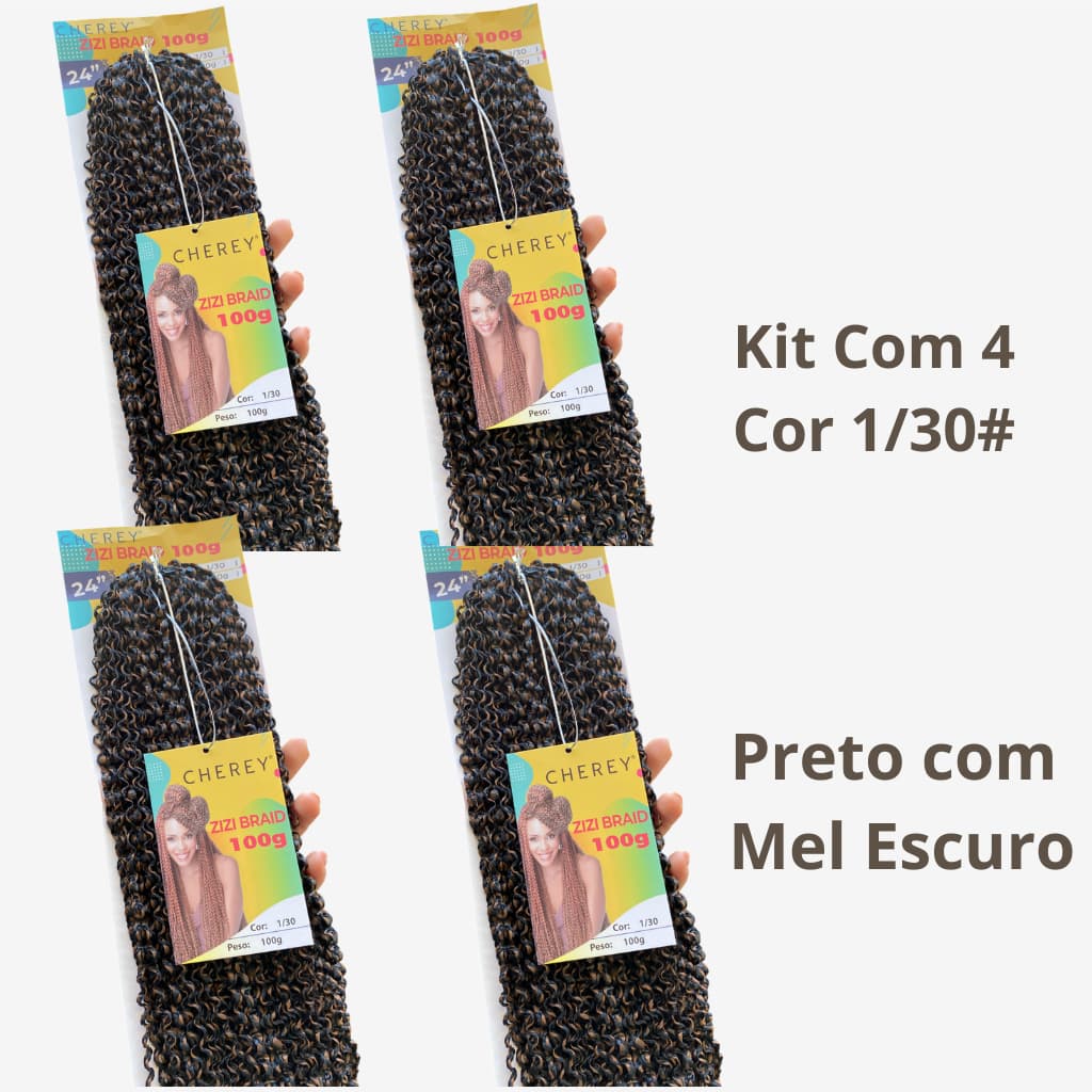 Kit 4 Miojinho (Cor 1/30 preto com Chocolate) Cabelo Miojo Micro Zizi Sintético 400G