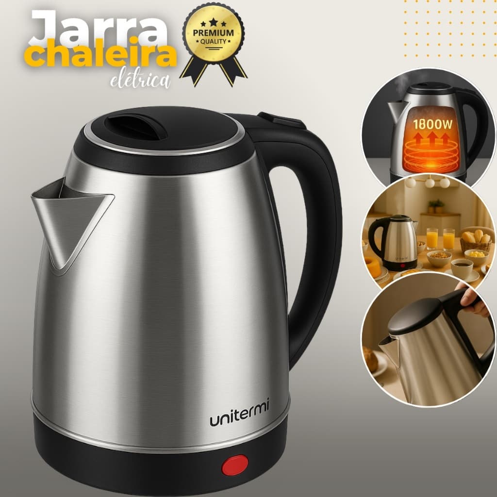 Chaleira Elétrica 1.8Litros Jarra Inox Desligamento Automático Água Café Chá Chimarrão Ferve Rápido