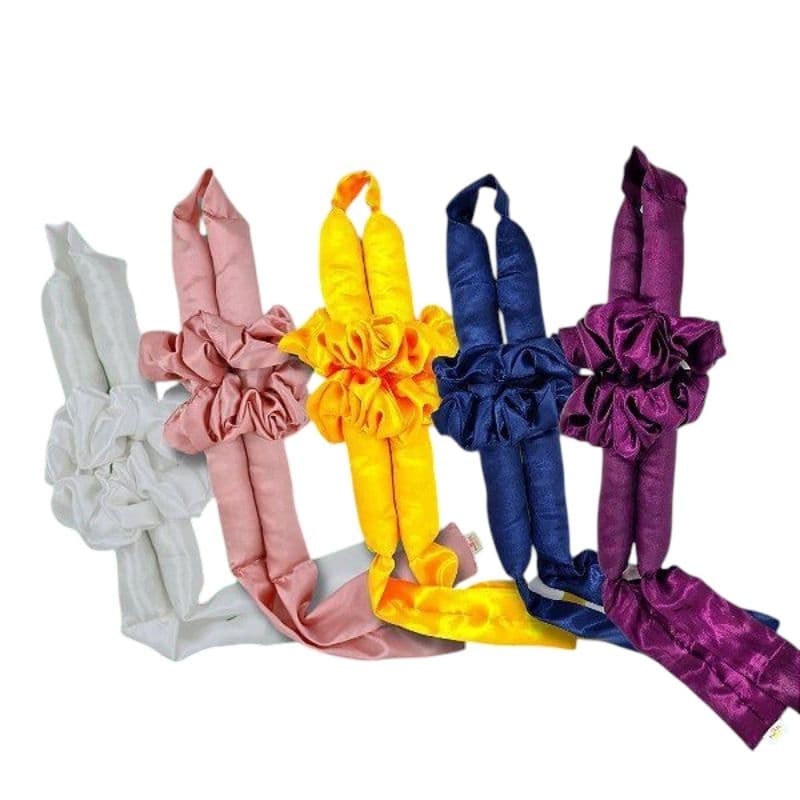Modelador de cachos de cetim tecido elastano scrunchie de cetim xuxa cachos sem calor ondulação heatles curls