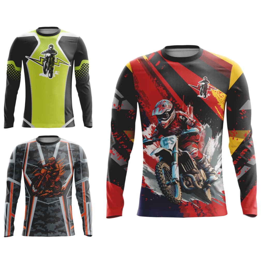 Camisa Manga Longa Motocross Proteção UV Varias cores e modelos + NOME E NÚMERO PERSONALIZADO