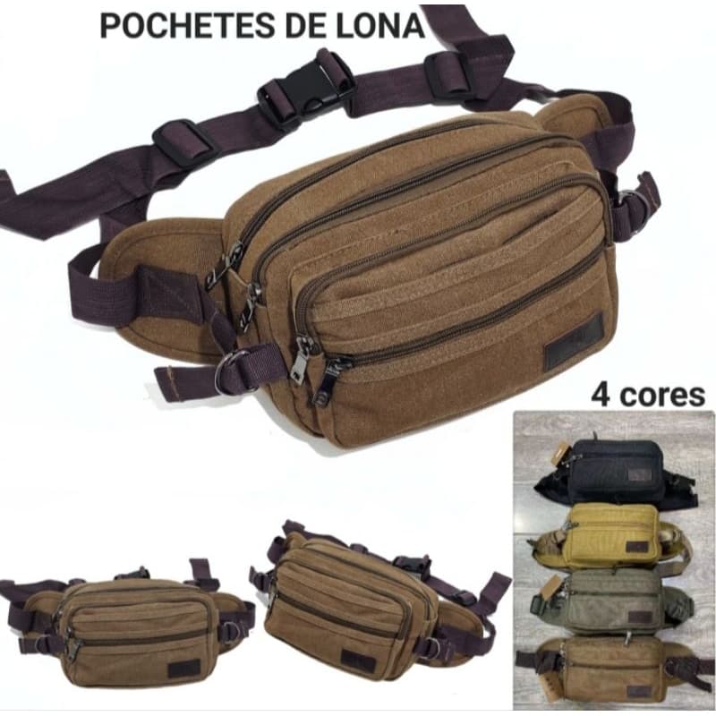 Pochete De Lona Cintura Várias Divisórias Grande Pochete Em Lona Unissex Reforçada 371