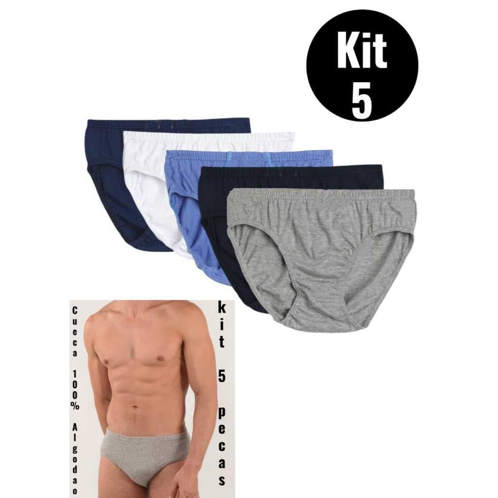 Cueca tradicional com forro 100% algodao KIT 5 PECAS (CORES MULTICOR)