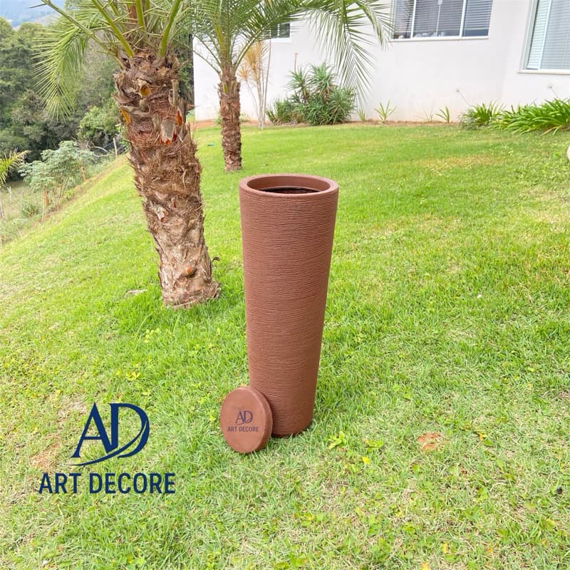 Vaso polietileno para plantas decorativo luxo moderno coluna ibiza escovada 70cm com prato